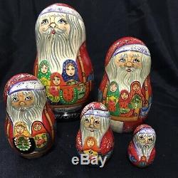G. DeBrekht Matryoshka Santa Claus Nesting Dolls Hand Painted In Russia NEW
