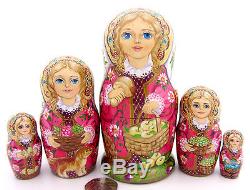 Genuin Russian 5 stacking dolls Babushka apples ZOLOTOVSKAYA signed UNIQUE GIFT