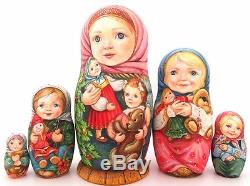 Genuine OOAK Russian Dolls 5 Girls & Toys HAND PAINTED MATT CHILDREN MATRYOSHKA
