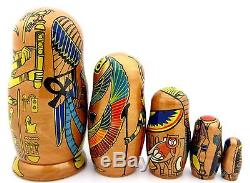 Genuine Russian 5 GOLDEN nesting dolls Ancient Egypt Gods & Goddesses Matryoshka