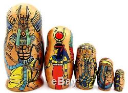 Genuine Russian 5 GOLDEN nesting dolls Ancient Egypt Gods & Goddesses Matryoshka