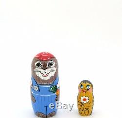 Genuine Russian HAND PAINTED 5 nesting dolls Fairy tale TEREMOK Bear Fox Rabbit