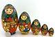 Genuine Russian Nesting Dolls 5 Hand Painted Egg Martryoshka Teddy Toys Ryabova