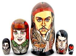 Genuine Russian nesting dolls JOHNNY DEPP Jack Sparrow Mad Hatter Sweeney Todd 5