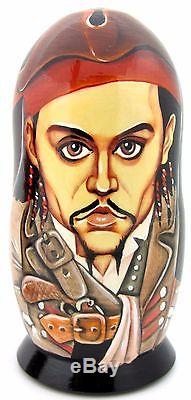 Genuine Russian nesting dolls JOHNNY DEPP Jack Sparrow Mad Hatter Sweeney Todd 5