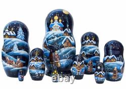 Golden Cockerel Christmas Eve Scenic Nesting Doll 10pc. /10
