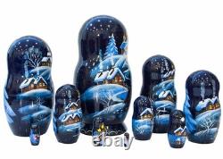 Golden Cockerel Christmas Eve Scenic Nesting Doll 10pc. /10