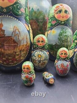 Gorgeous 10 Piece Nesting Dolls, Russian Landmarks all Hand Painted