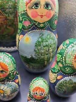 Gorgeous 10 Piece Nesting Dolls, Russian Landmarks all Hand Painted