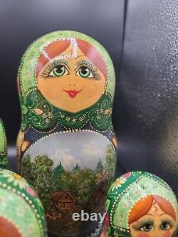 Gorgeous 10 Piece Nesting Dolls, Russian Landmarks all Hand Painted