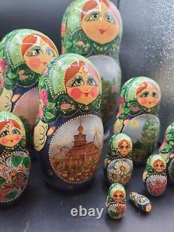 Gorgeous 10 Piece Nesting Dolls, Russian Landmarks all Hand Painted