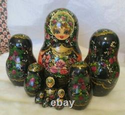 Gorgeous Russian Nesting Dolls Signed 10 Pieces 9 tall