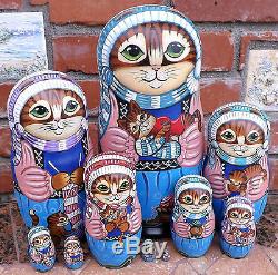 Grandma Cat on the Set of Ten Russian Nesting Dolls