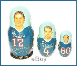 HAND PAINTED RUSSIAN STYLE NESTING DOLLS NEW ENGLAND PATRIOTS SET OF 3pc
