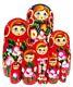 Huge 10-piece Red Stacking Dolls Floral Handmade Nesting Doll 10 Inches Tall