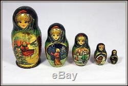 Hand Made Russian Matryoshka Nesting Dolls 5 Piece Set (9 H x 3.25 W)