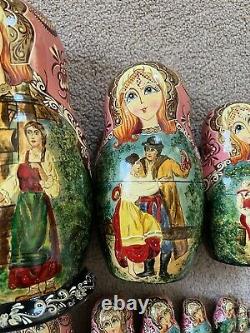 Hand Painted 10 Pce Russian Matryoshka Nesting Dolls 10.75made In Russia Signed