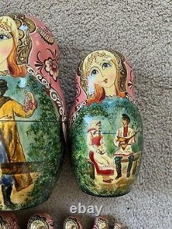 Hand Painted 10 Pce Russian Matryoshka Nesting Dolls 10.75made In Russia Signed