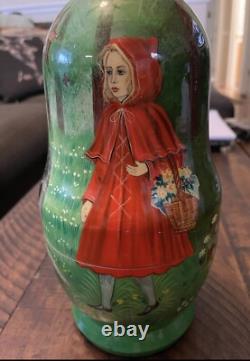 Hand Painted Little Red Riding Hood Russian Nesting Doll Fairy Tale
