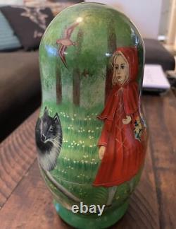Hand Painted Little Red Riding Hood Russian Nesting Doll Fairy Tale