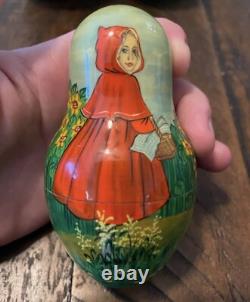 Hand Painted Little Red Riding Hood Russian Nesting Doll Fairy Tale