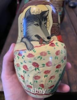 Hand Painted Little Red Riding Hood Russian Nesting Doll Fairy Tale
