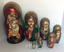 Hand Painted Matryoshka Russian Nesting Dolls 7M Signed Irena Religious Mary