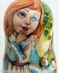 Hand Painted One of a Kind Russian Nesting Doll Alice in wonderlandby Ilyukova