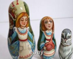 Hand Painted One of a Kind Russian Nesting Doll Alice in wonderlandby Ilyukova