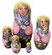 Hand Painted One Of A Kind Russian Nesting Doll Girls With Flowers By Molotova