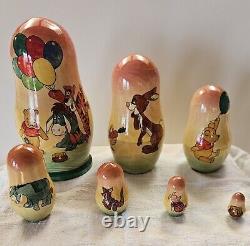 Hand Painted Original Winnie The Pooh Russian Stacking Doll 7 pieces