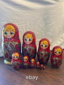 Hand-Painted Russian Matryoshka Nesting Dolls (10 pcs, 10), Signed Syomina G