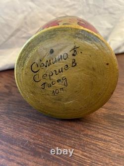 Hand-Painted Russian Matryoshka Nesting Dolls (10 pcs, 10), Signed Syomina G