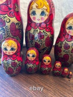 Hand-Painted Russian Matryoshka Nesting Dolls (10 pcs, 10), Signed Syomina G