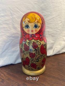 Hand-Painted Russian Matryoshka Nesting Dolls (10 pcs, 10), Signed Syomina G