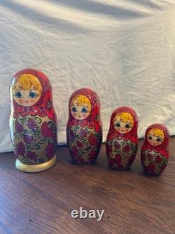 Hand-Painted Russian Matryoshka Nesting Dolls (10 pcs, 10), Signed Syomina G