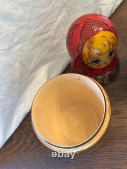 Hand-Painted Russian Matryoshka Nesting Dolls (10 pcs, 10), Signed Syomina G