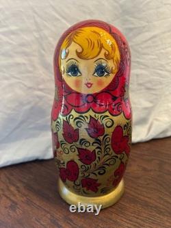 Hand-Painted Russian Matryoshka Nesting Dolls (10 pcs, 10), Signed Syomina G
