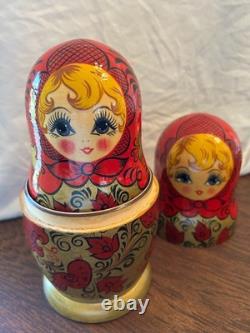 Hand-Painted Russian Matryoshka Nesting Dolls (10 pcs, 10), Signed Syomina G