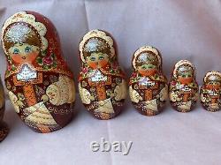 Hand Painted Russian Nesting Dolls Matryoshka 10 Piece 8 Large SIGNED