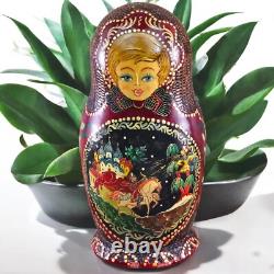 Hand Painted Russian Nesting Dolls Matryoshka Set of 5 Gold Ox Blood Folk Art
