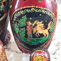 Hand Painted Russian Nesting Dolls Matryoshka Set of 5 Gold Ox Blood Folk Art