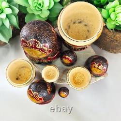Hand Painted Russian Nesting Dolls Matryoshka Set of 5 Gold Ox Blood Folk Art