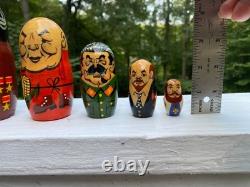 Hand Painted Vintage Russian Nesting Dolls, Iconic Figures
