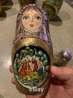 Hand Painted, Wooden Russian Matryoshka Doll (10 pieces)
