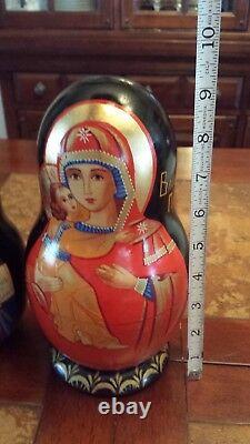 Hand Painted and Signed Russian Orthodox Nesting Doll Set 10 Gorgeous Pieces