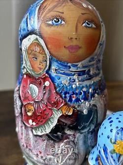 Handmade Rare Mockba Russian Nesting Doll Signed Nina 5 Pce