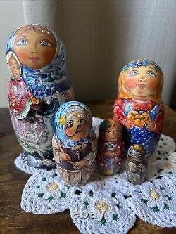 Handmade Rare Mockba Russian Nesting Doll Signed Nina 5 Pce