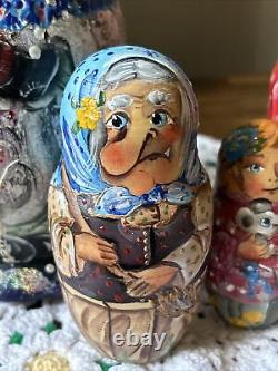 Handmade Rare Mockba Russian Nesting Doll Signed Nina 5 Pce