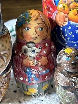 Handmade Rare Mockba Russian Nesting Doll Signed Nina 5 Pce